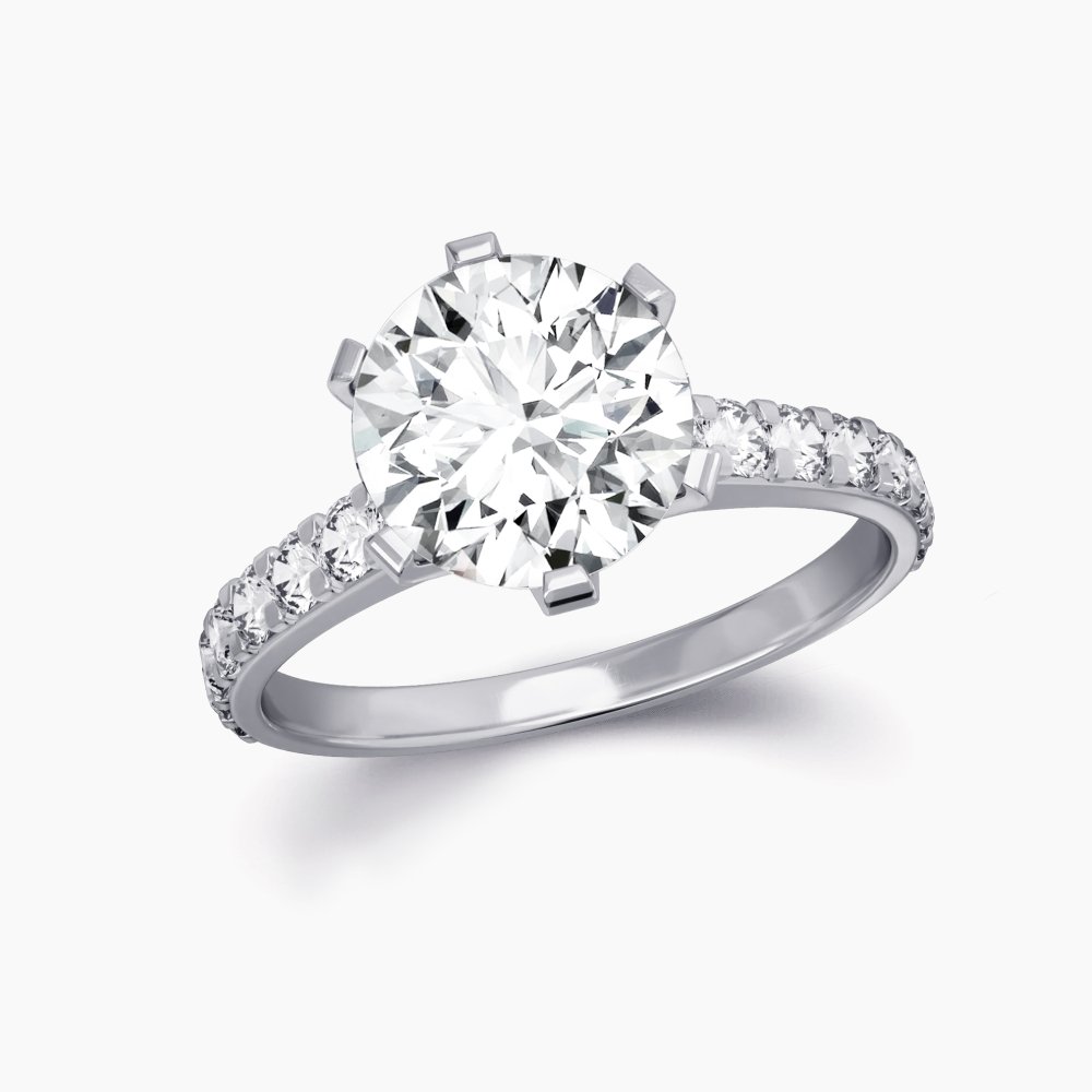 Our Lambeth setting is a classic 6 claw engagement ring featuring a claw set diamond band
