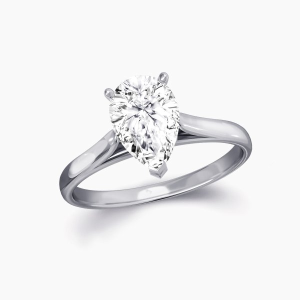 Our Lille Setting, a pear cut diamond in a solitaire engagement ring