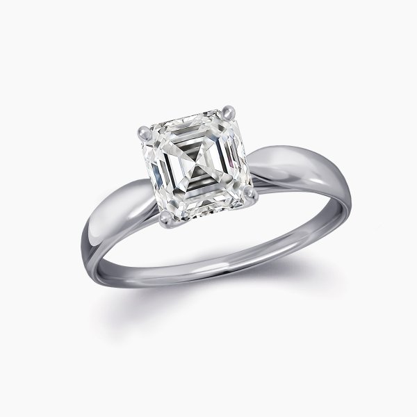 Our thera setting is a tapered band solitaire using an asscher or square emerald cut diamond