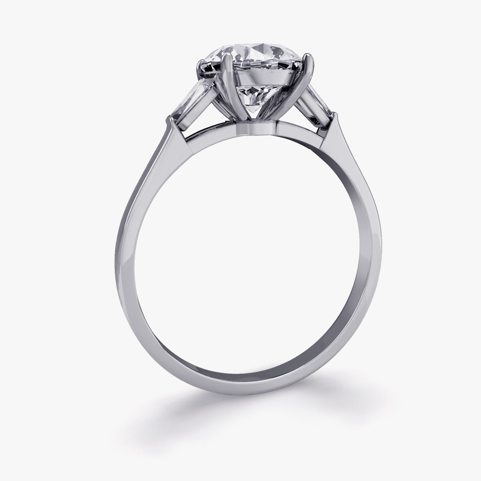 Our Bowery Setting a three stone engagement ring featuring a round brilliant diamond