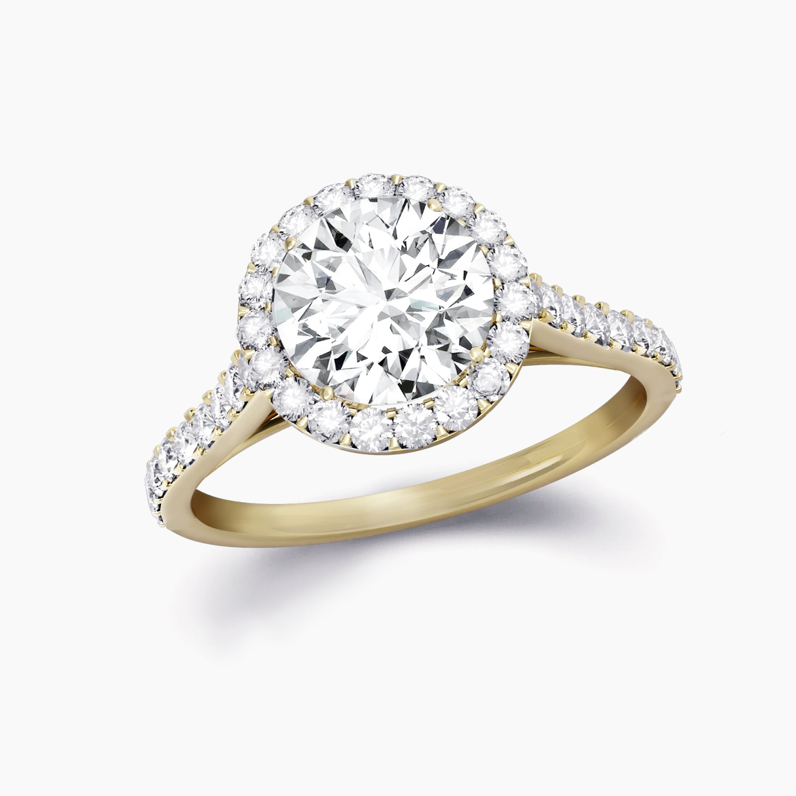 Our Maiden Setting is a Halo Engagement Ring shown here with a round brilliant diamond