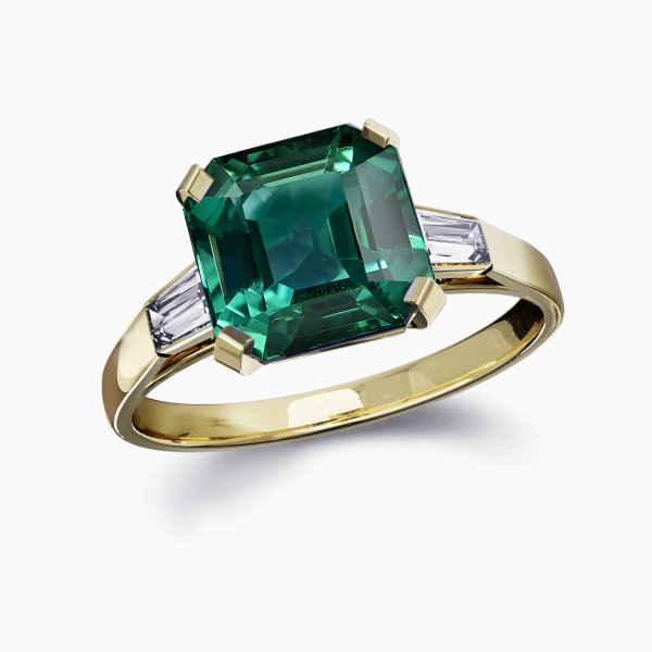 Our Mortinal Setting featuring a square emerald cut sapphire